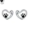 Pendientes de Plata de Ley S925 con Aguja, Corazón y Huella de Pata Transfronterizos, Pendientes de Circonita Incrustados con Diamantes de Alta Gama, Joyería de Oreja de Lujo Ligero y Elegante