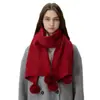 Cachecol de Tricô Macio Cor Sólida Imitação de Caxemira para Mulheres, Xale de Inverno com Pompons, Cachecol de Pescoço Quente Versátil, Venda Quente no Comércio Transfronteiriço