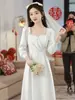 Vestido Blanco de Registro de Certificado, Vestible para el Día a Día, Elegante Accesible de Lujo, Nicho Clásico, Vestido de Compromiso de Otoño