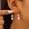 Estilo Chino, Frescos y Sencillos, Pendientes de Aro con Goteo de Aceite Hechos a Mano, Pendientes Exagerados de Porcelana Azul y Blanca con Pintura de Color para Mujer