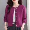 Casaco Suéter de Tricô Cor Sólida Estilo Coreano Novo para Primavera e Outono para Mulheres, Modelo Curto de Cintura Alta, Perfeito com Saias, Top Cardigan