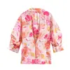 Camisa de Verano para Mujer Estilo Europeo y Americano con Estampado Floral y Textura de Satén de Seda 12433