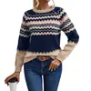 Suéter de punto de moda transfronterizo europeo y americano para mujer, top de punto elegante de cuello redondo, clásico de rayas y bloques de color, tejido de Amazon