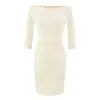 Vestido bodycon puro y seductor de manga tres cuartos, escote barco, cintura fruncida que se ajusta al cuerpo, corte ceñido, elegante, elástico, adelgazante, sexy, de longitud media
