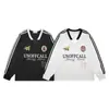 Roupas Masculinas Retro Americano Estilo Academia Esportiva Camisa Listrada Feminina Primavera e Outono Solta Gola V Manga Longa Camiseta