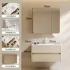 Gabinete para Lavatório de Madeira Maciça Multicamadas Combinação Espelho Dobrável Multifuncional Lavatório Integrado de Cerâmica Estilo Madeira Original Gabinete de Banheiro com Gaveta Dupla