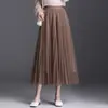 Moderna Falda plisada de Malla para Mujer 2026 Otoño/Invierno Nueva de Cintura Alta Adelgazante de Longitud Media Elegante para el Trabajo Falda de Campana