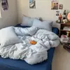 Juego de cuatro piezas de ropa de cama de algodón acolchado estilo japonés a rayas, grado A para maternidad, sábana y funda de edredón, juego de tres piezas para dormitorio de estudiante