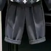 Estilo Coreano Meninos 2026 Outono/Inverno Novo Suéter de Tricô Cinza com Padrão Argyle e Gola Polo Manga Longa Roupa Infantil Calça Casual