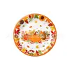 Set de Vajilla Temática de Calabaza de Dibujos Animados, Hojas de Arce y Acción de Gracias con Banderín, Platos de Papel, Vasos, Servilletas, Mantel, Suministros para Fiesta Festiva