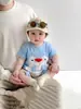 Macacão de bebê estilo verão fino estampa pinguim desenho animado macacão de manga curta roupa de engatinhar super fofo roupa de verão