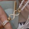 Accesorios de bricolaje, collar de perlas de plata esterlina S925, cadena de suéter con hebilla de cuentas de bebé cruzada, pulsera con cuentas, hebilla de 8 palabras