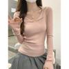 Suéter de Punto Francés con Cuello Polo para Mujer Otoño e Invierno Chic Cuello en V que Muestra la Clavícula Manga Larga Top Base Interior