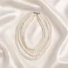 Collar de perlas de imitación de ocho capas exagerado de moda Cadena francesa multicapa apilada para clavícula Retro Cadena de cuentas redondas para mujer