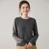 Suéter Curto de Cor Pura Malha Solta Base Outono e Inverno 25 Novo Gola Baixa Fio Duplo Espessado Suéter de Caxemira Feminino Gola Redonda