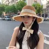 Sombrero de Paja Tejido de Ala Ancha para Protección Solar de Verano Transfronterizo Sombrero de Playa con Lazo para Vacaciones en la Costa Sombrero para el Sol para Mujeres