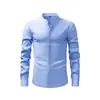 Camisa Retro de Manga Larga con Cuello Alto de Lino Imitación Transfronteriza para Hombre, Camisa de Negocios de Alta Gama Anti-Arrugas, Camisa Fina de Verano para Hombre