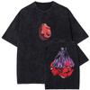 Playera Negra Vintage Lavada Harajuku Estampado Anime 20
