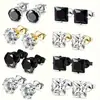 Pendientes de Tachuela Cuadrados Redondos con Garras de Circonita Cruzados Pequeños para Multitud Hip Hop Tendencia Personalidad Masculina Moda Simple Sentido de Alta Gama Adornos para Orejas