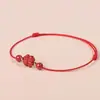 Cadena de Tobillo de Cuerda Roja de Trébol de Cuatro Hojas de Cinabrio para Mujer Estilo Antiguo Simple Cuerda de Tobillo Tejida Pulsera de Cuentas de Buena Suerte para Hombres Pulsera de Estudiante