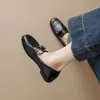 Weiwei Lady 1257-2 Mocasines Planos de Tacón Bajo Estilo Vintage Old Money para Mujer, Zapatos Pequeños de Cuero con Hebilla Estilo Británico