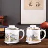 Taza de cerámica de tres piezas de Jingdezhen con asa filtro Wenchuang taza de separación de agua y té taza de regalo logotipo de la taza