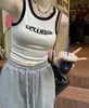 Chal Bordado para Mujer, Camisola Corta de Tirantes de Cintura Alta con Letras, Estilo Coreano Sin Mangas Ajustado Versátil Top Base de Verano