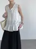 Camiseta sin mangas con cuello en V y volantes para mujer Taochuan 2026 Nuevo estilo Chaleco Top con patchwork de encaje hueco T5079