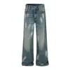Nuevos jeans rectos de hombre de estilo americano, modernos, con un toque vintage de alta gama, lavados, rotos y en estilo 'wasteland', corte holgado