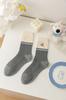Calcetines Rayados Grises para Mujer, Calcetines de Media Pantorrilla, Estilo Primavera y Otoño, Encaje Japonés de Dibujos Animados Lindos, Estilo Trendy Ins, Calcetines Largos para Uso al Aire Libre