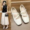 Sapatos Mary Jane rasos de couro macio com tira cruzada, sapatos simples de bico quadrado estilo francês 2026 para mulheres, elegantes, casuais, versáteis