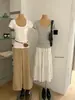 Wgwe9491 Guangzhou Shisanxing Moda Feminina Verão 2026 Nova Camiseta Versátil de Manga Curta com Gola Redonda e Ajuste na Cintura