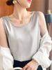 Transfronterizo 2025 Nuevo Camisón de Seda de Hielo Traje Interior para Mujer Top Básico Verano Cuello Redondo Mujer Talla Grande Ancho
