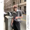 Camiseta masculina de verão estilo americano, camada dupla falsa, gola dupla, ombreira, manga curta, resistente, gola reversa, ombro normal, camisa polo estilosa de meia manga