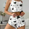 Caliente Nuevo Moda Transfronteriza Europea y Americana Estampado de Pestañas en Forma de Corazón Conjunto de Pijama Sexy para Mujer