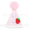 Corona de Fresas Sombrero de Primer Cumpleaños para Niños Sombrero de Fiesta Infantil Tocado Atrezzo para Fotos Fiesta del Primer Cumpleaños del Bebé Sombrero Puntiagudo