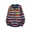 Suéter Listrado Loose Gola Polo Retrô Americano para Homens, Outono e Inverno Novo Estilo Old Money Gola Reversível Tendência