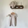 Ropa Coreana para Niñas, Cuello de Encaje, Patrón de Gofre, Mangas con Volantes, Mameluco de Bebé, Mono de Estilo Veraniego para Bebés