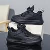 Novo Tênis Unissex de Couro Impermeável com Fivela Giratória Tênis Infantil Leve Versátil Sapatos Brancos para Estudantes