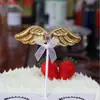 Decoração de bolo de asas de pena de anjo, lindo cartão de bolo de aniversário, acessórios de encaixe para mesa de sobremesas de festa de casamento
