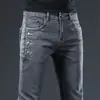 Jeans grosso forrado com fleece popular masculino outono e inverno estilo coreano slim stretch estudante do ensino médio skinny legal moderno calças de rapaz