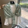 Estilo Pastoral Verde Pequeno Floral Algodão e Linho Lenço Viagem ao Ar Livre Foto Lenço Seda Lenço Proteção Solar Protetor Solar Xale Dupla Utilização