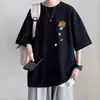 Camiseta de Manga Corta Pesada para Hombre, Cuello Redondo, Estampada, Nuevo Estilo de Verano, Estilo Ins Hong Kong, Top de Manga Tres Cuartos, Estilo Pareja, Unisex Moderno