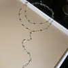 Colar Europeu e Americano Transfronteiriço com Franja em Forma de Coração Cravejada de Diamantes e Formato Y, Corrente de Clavícula de Luxo Leve e de Alta Qualidade, Corrente de Suéter da Moda Personalizada