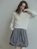 Elegante blusa de tricô vazada com gola polo clássica para mulheres, nova camisa de manga comprida Tencel linho estilo vintage relaxado de outono