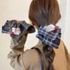 Lenço Quadrado Xadrez de Lã Estilo Britânico Elástico de Cabelo Scrunchie para Mulheres, Corda de Cabelo Lateral Quadrada Rabo de Cavalo Baixo Faixa de Cabelo