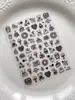 Pegatinas para Uñas Arte de Línea Dibujado a Mano Blanco y Negro Temática de Hormigas Oso Cupido Corazón Pastel Lazo Pegatinas para Uñas Yt9048