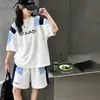Conjunto Casual Deportivo de Verano 2026 para Niñas Mayores, Estilo Coreano, Camiseta de Manga Corta y Shorts con Bloques de Color