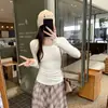 Camiseta de Manga Larga con Cuello Redondo para Mujer de Principios de Otoño, Nueva Camisa Ajustada de Lana para Capa Interior