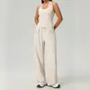 Calça Reta Wide Leg Transfronteiriça Feminina Cintura Alta Emagrecedor Colete Esportivo Respirável Solto Casual Shorts de Corrida Conjunto de Yoga